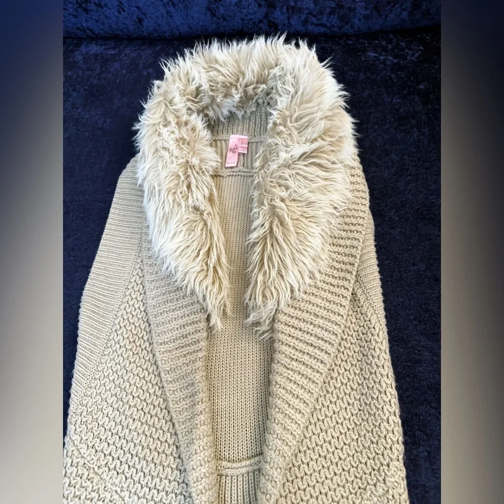 Dolled Up Tan Knit Vest with Faux Fur Collar